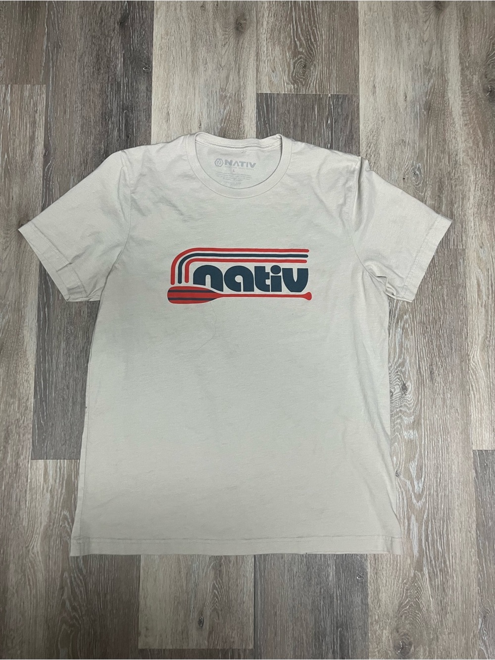 Native Cream Short-Sleeve Logo Tee with Navy and Red Accent